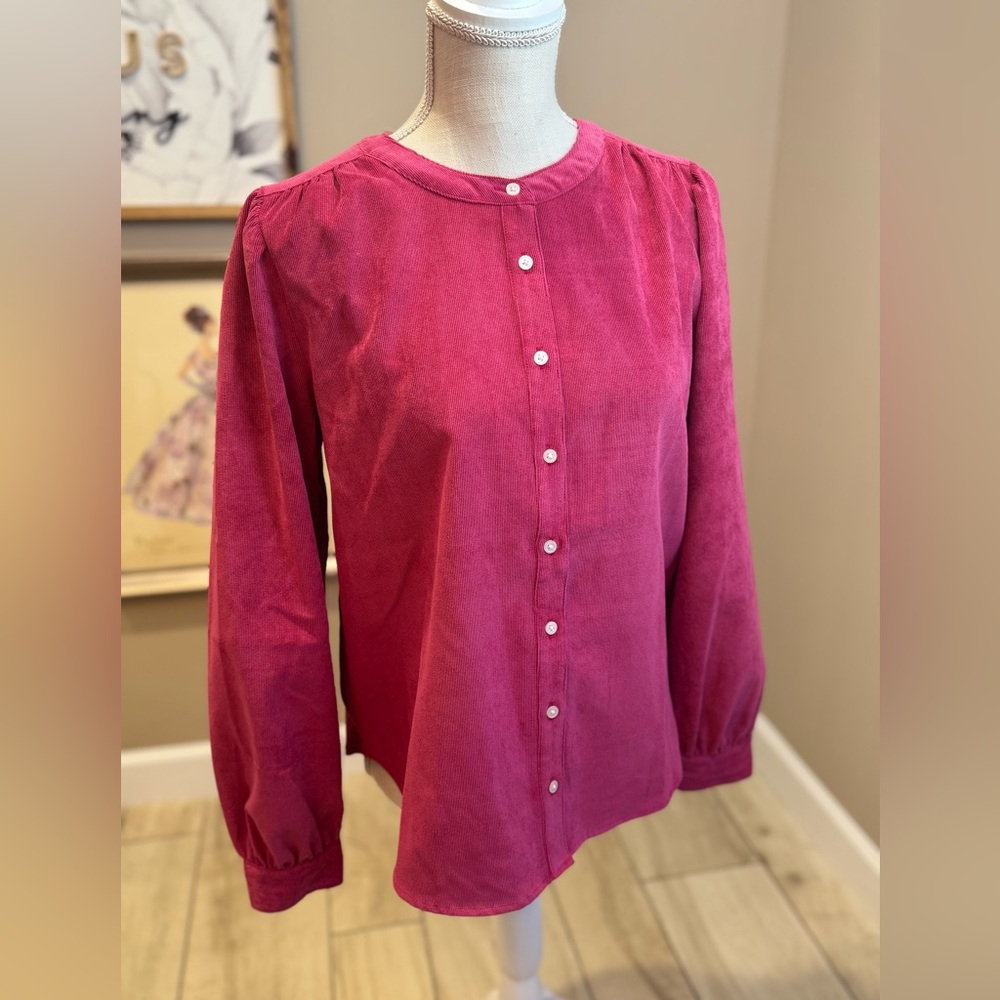 NWT! LOFT Fuchsia Button-Down Corduroy Shirt